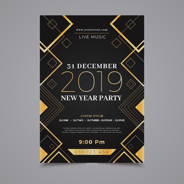 Free Vector new year 2020 party flyer template in flat design