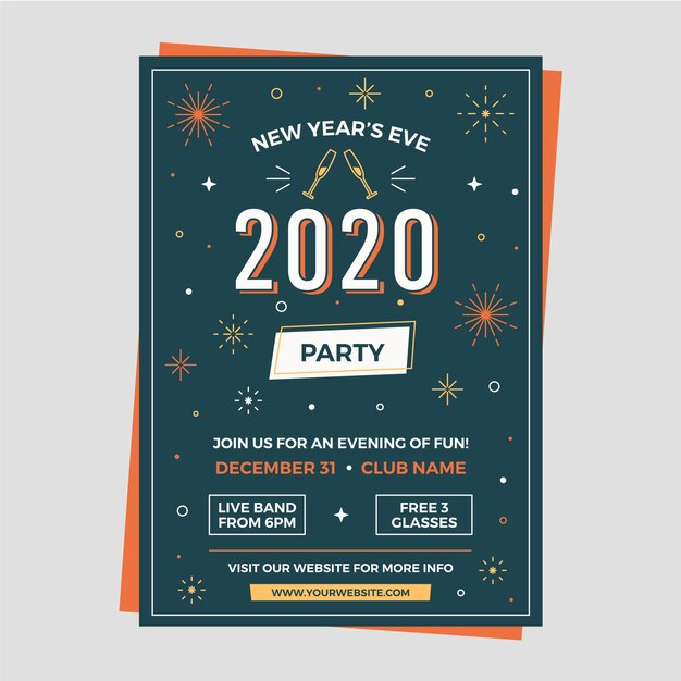 Free vector new year 2020 party flyer template in flat design