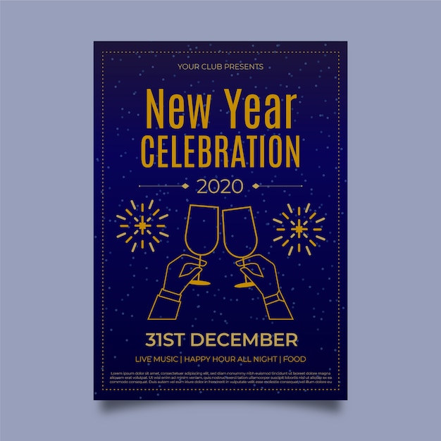 New year 2020 party flyer template in flat design