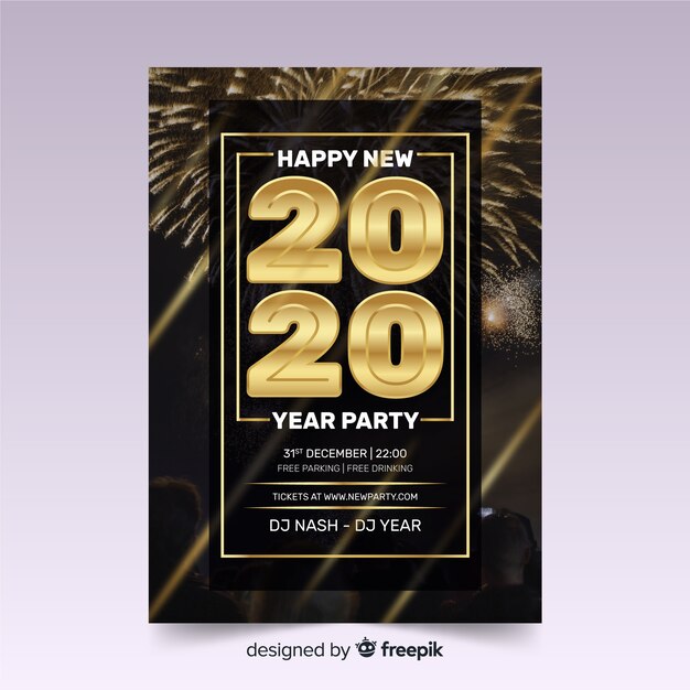 Free vector new year 2020 party flyer template with photo