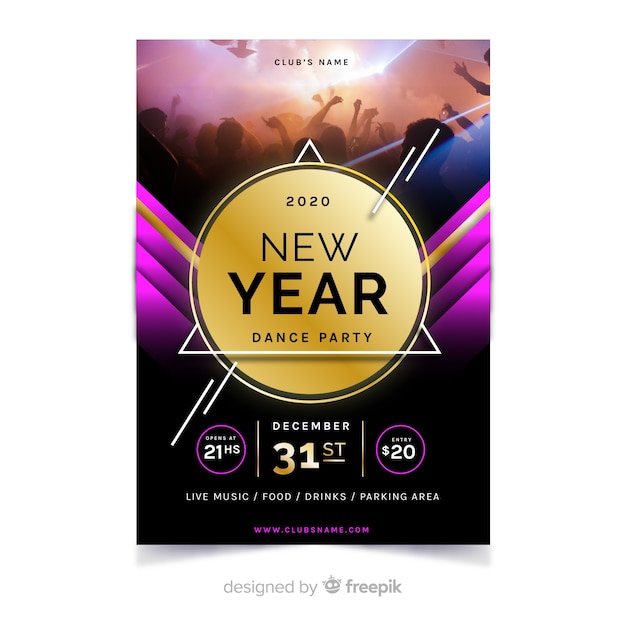 Free vector new year 2020 party flyer template with photo