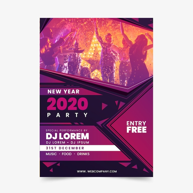 Free vector new year 2020 party flyer template with photo