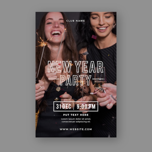 Free vector new year 2020 party flyer template with photo