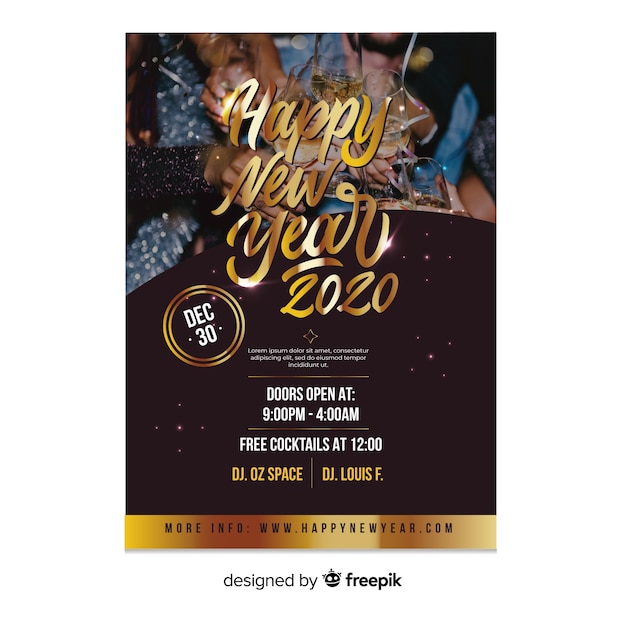 New year 2020 party flyer template with photo