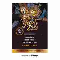 Free vector new year 2020 party flyer template with photo