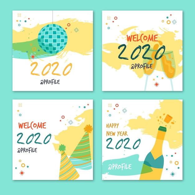 무료 벡터 새해 2020 파티 인스 타 그램 포스트 컬렉션