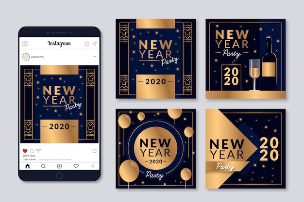 Free vector new year 2020 party instagram post collection