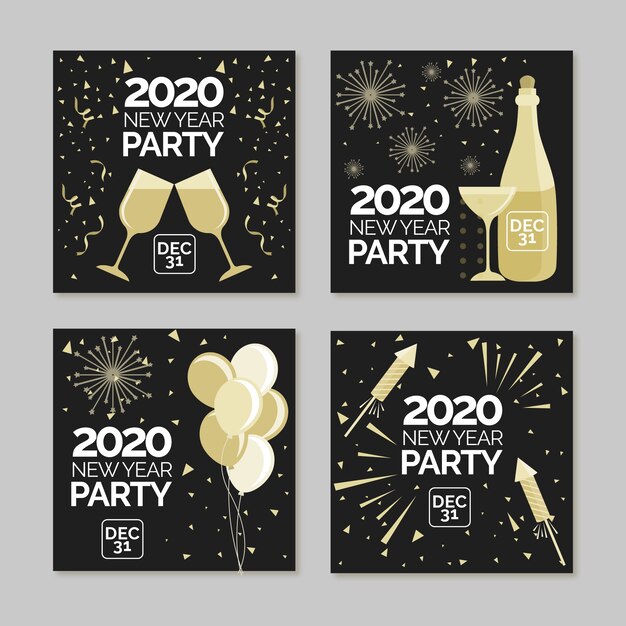 Free vector new year 2020 party instagram post collection