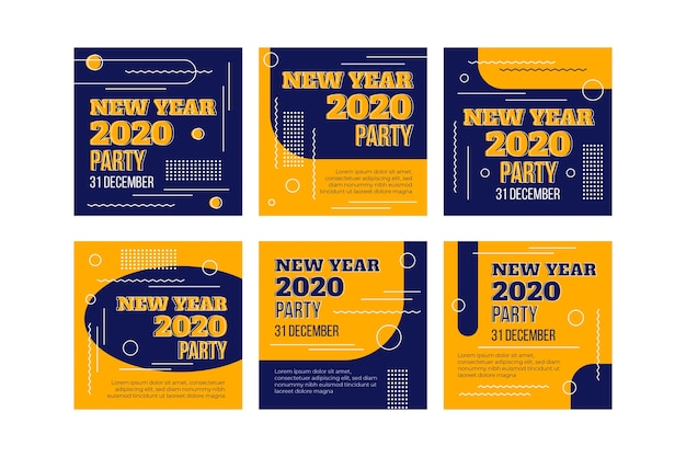 Free vector new year 2020 party instagram post collection