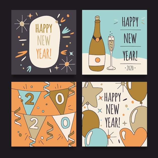 Free vector new year 2020 party instagram post pack