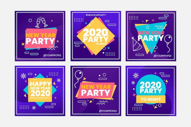 Free vector new year 2020 party instagram story collection