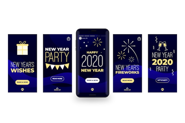 Free vector new year 2020 party instagram story collection