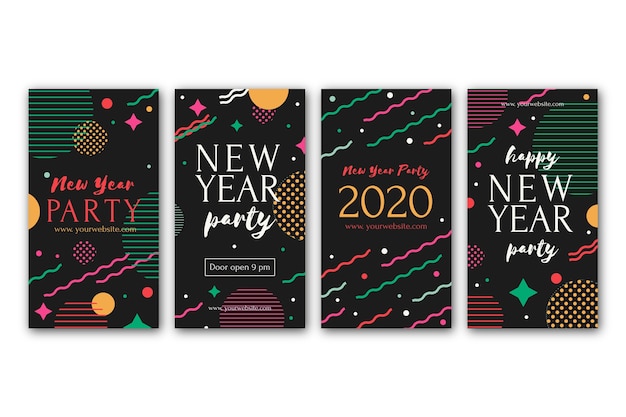 Free vector new year 2020 party instagram story collection