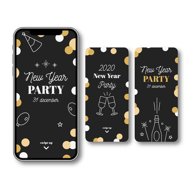 New year 2020 party instagram story set