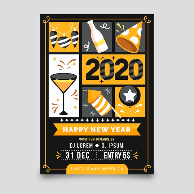 Free vector new year 2020 party poster template in flat design