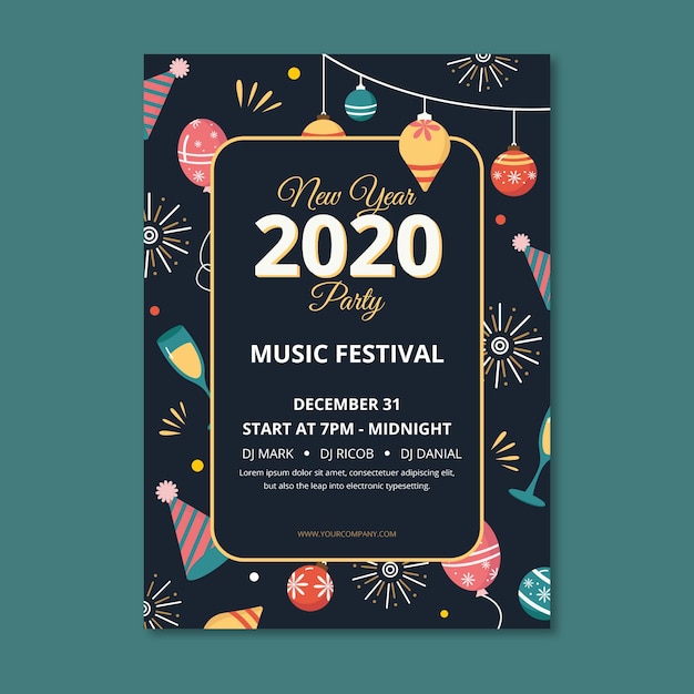 Free vector new year 2020 party poster template in flat design