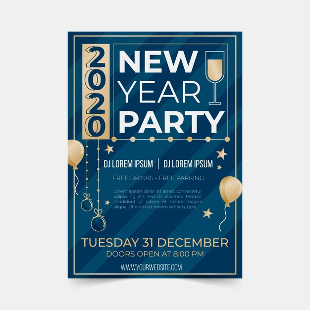 New year 2020 party poster template in flat design