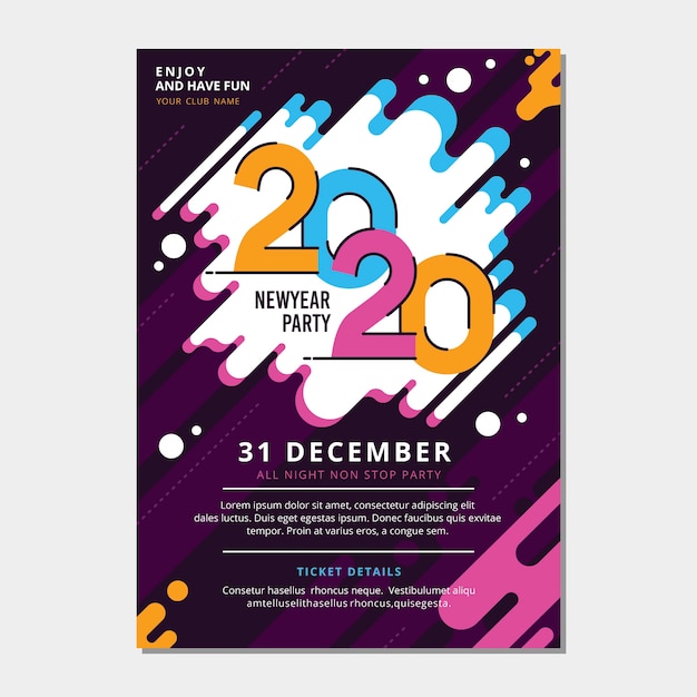 New year 2020 party poster template in flat design