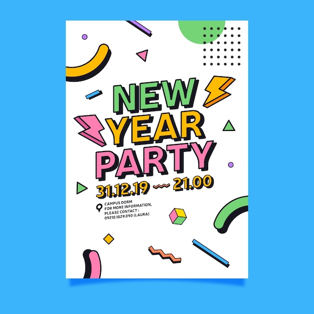 Free vector new year 2020 party poster template in flat design