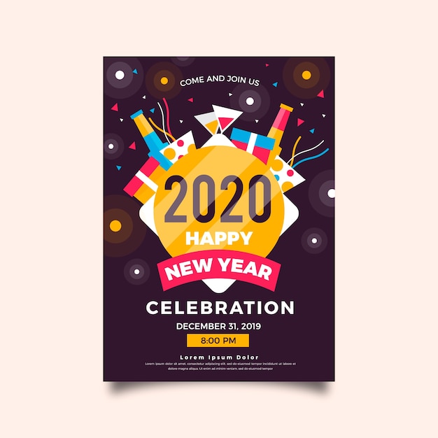 평면 디자인의 새해 2020 파티 포스터 템플릿