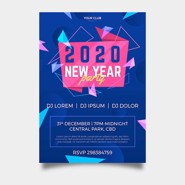 평면 디자인의 새해 2020 파티 포스터 템플릿