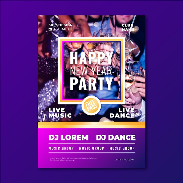 Free vector new year 2020 party poster template with image