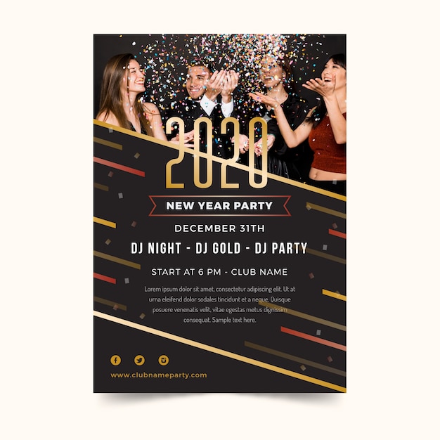 New year 2020 party poster template with image