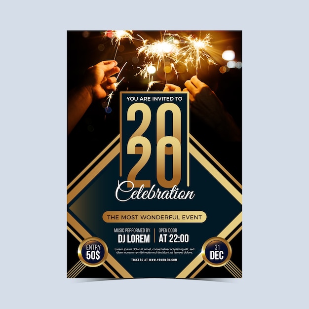 New year 2020 party poster template with photo