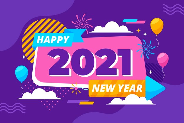 フラットなデザインの新年2021年の背景