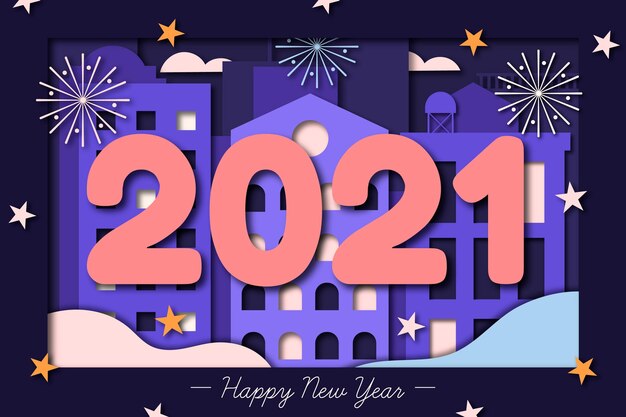 Free vector new year 2021 background in paper style