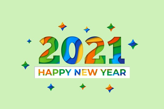紙のスタイルで2021年の新年の背景