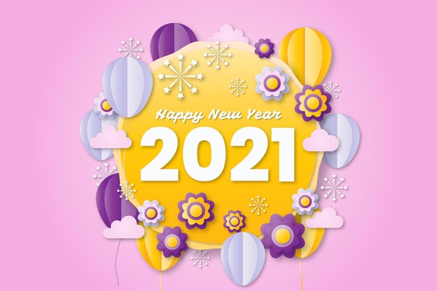 紙のスタイルで2021年の新年の背景