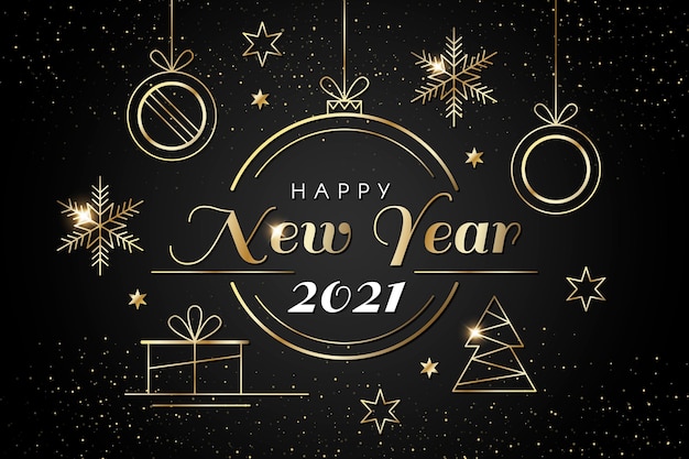 New year 2021 background with realistic golden decoration