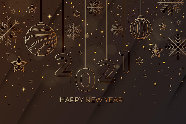 無料ベクター リアルな金色の装飾が施された2021年の新年の背景