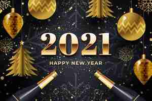 Free vector new year 2021 background with realistic golden decoration