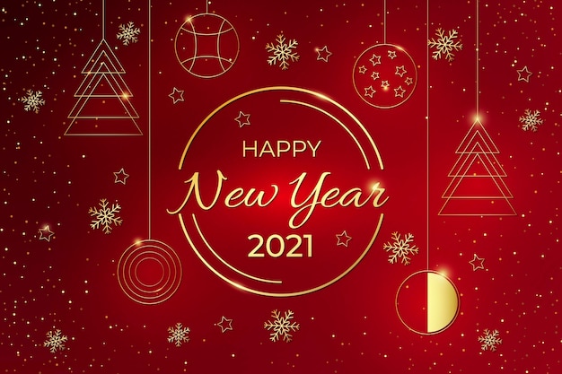 New year 2021 background with realistic golden decoration