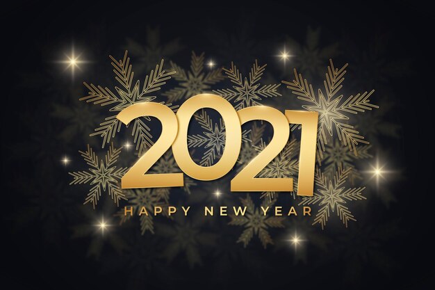 New year 2021 background with realistic golden decoration