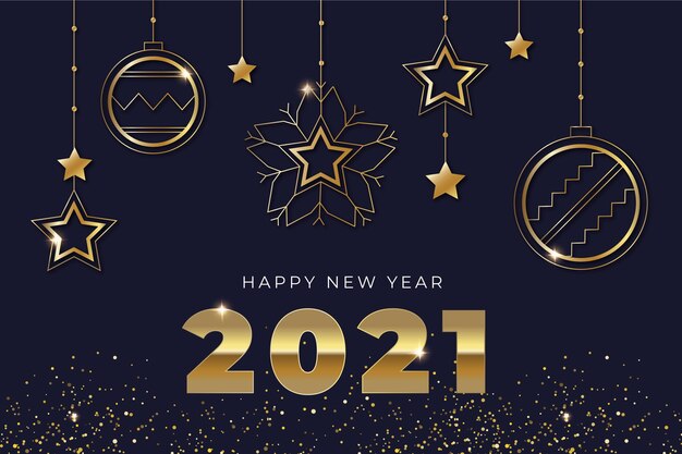 New year 2021 background with realistic golden decoration