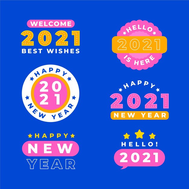 フラットなデザインの新年2021バッジコレクション