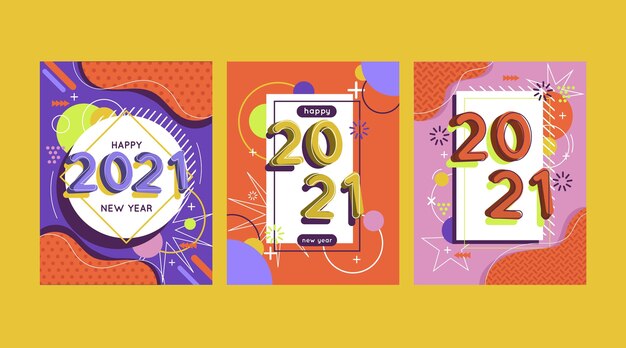 New year 2021 cards in flat design