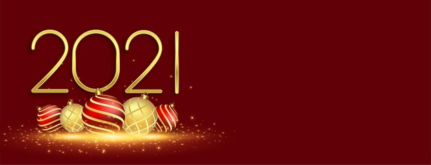 Баннер празднования нового года 2021 с елочными шарами