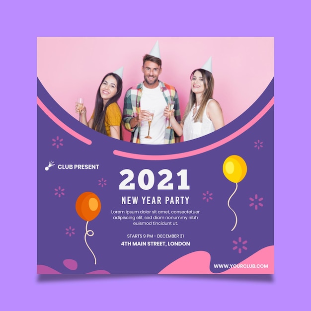 Vettore gratuito volantino quadrato del nuovo anno 2021