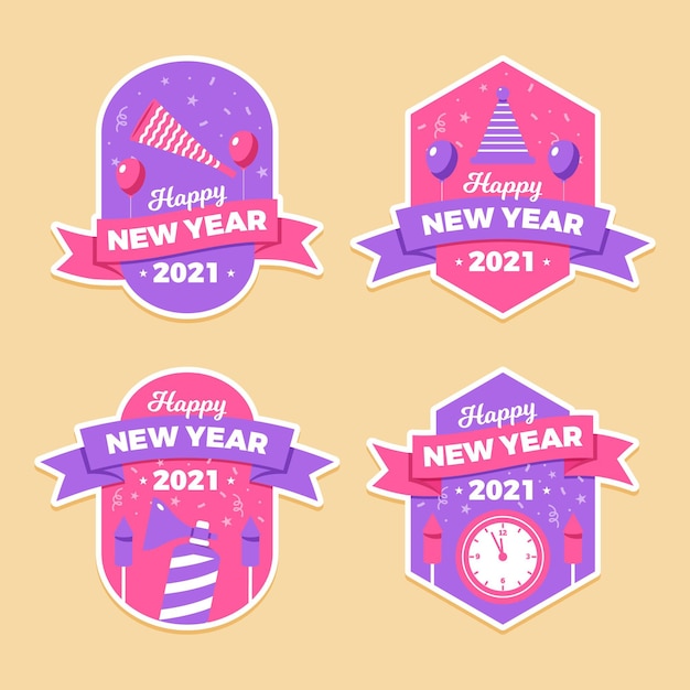 Free vector new year 2021 label collection in flat design