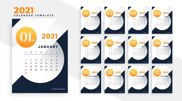 New year 2021 modern calendar template design pages