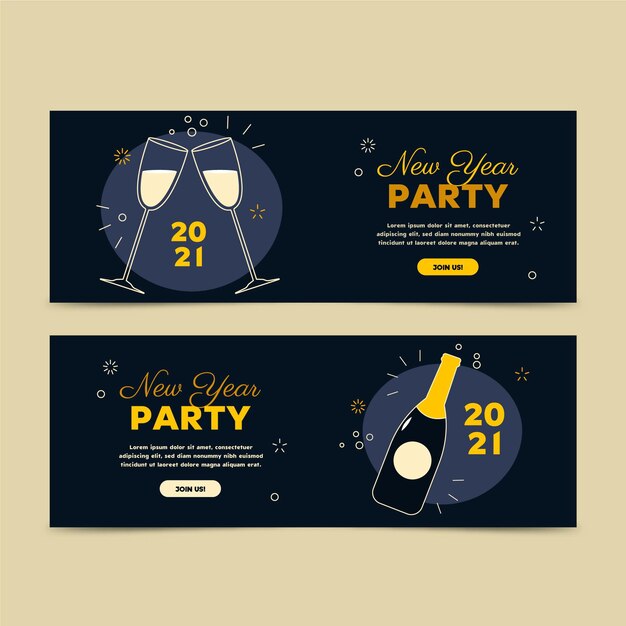 Free vector new year 2021 party banners in flat design