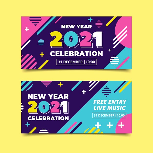 Banner festa di capodanno 2021 in design piatto