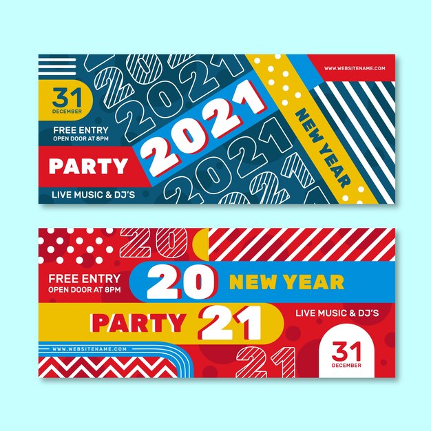 New year 2021 party banners in flat design