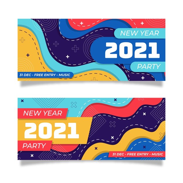 フラットなデザインの新年2021パーティーバナー