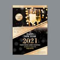 Free vector new year 2021 party flyer glasses filled with champagne