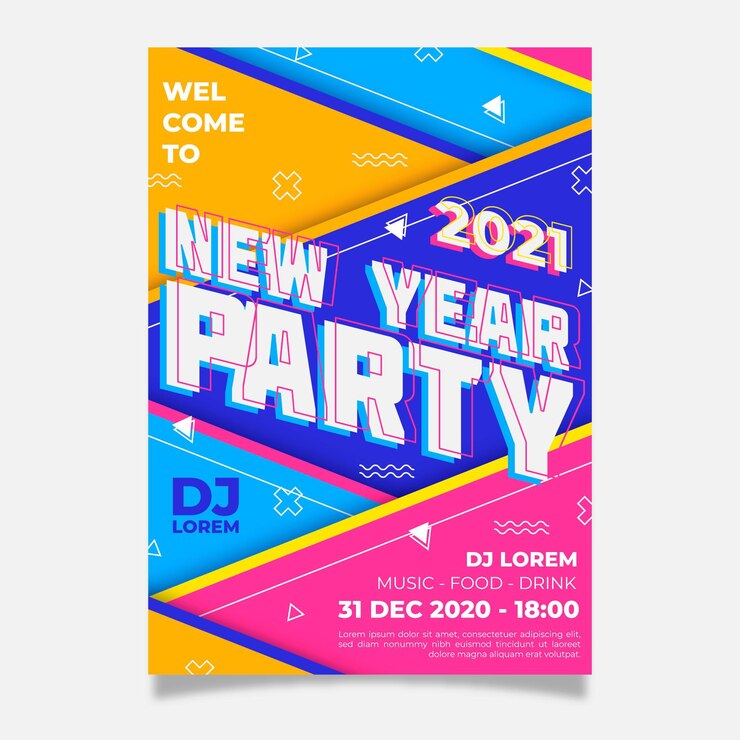 Free Vector new year 2021 party flyer template in flat design